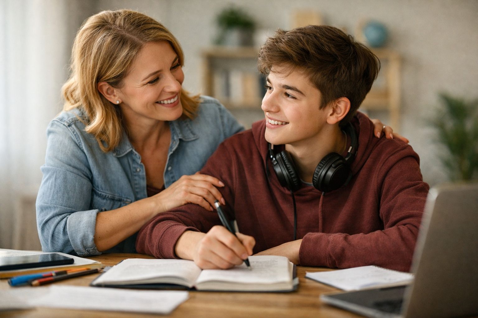 Parent soutenant son adolescent dans ses études